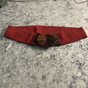 Orange Stretch beaded belt with wooden buckle